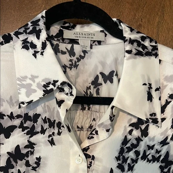 All Saints Monochrome Butterfly Blouse - Picture 2 of 7